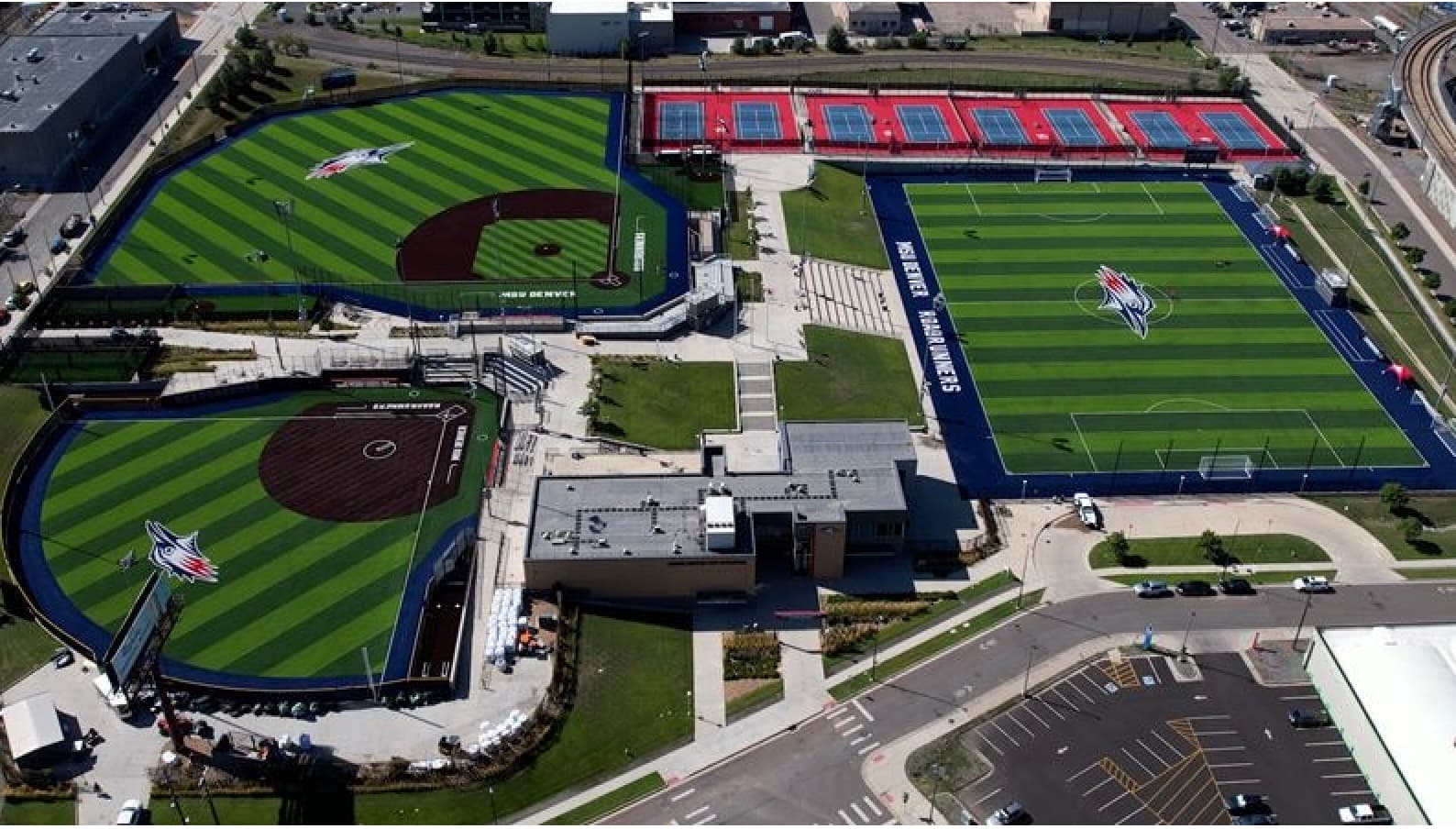 Aerial view of an American college sports complex
